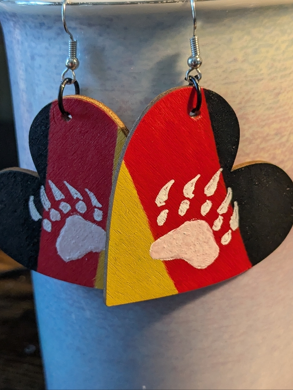 Native American Hand Painted Bear Paw Earrings